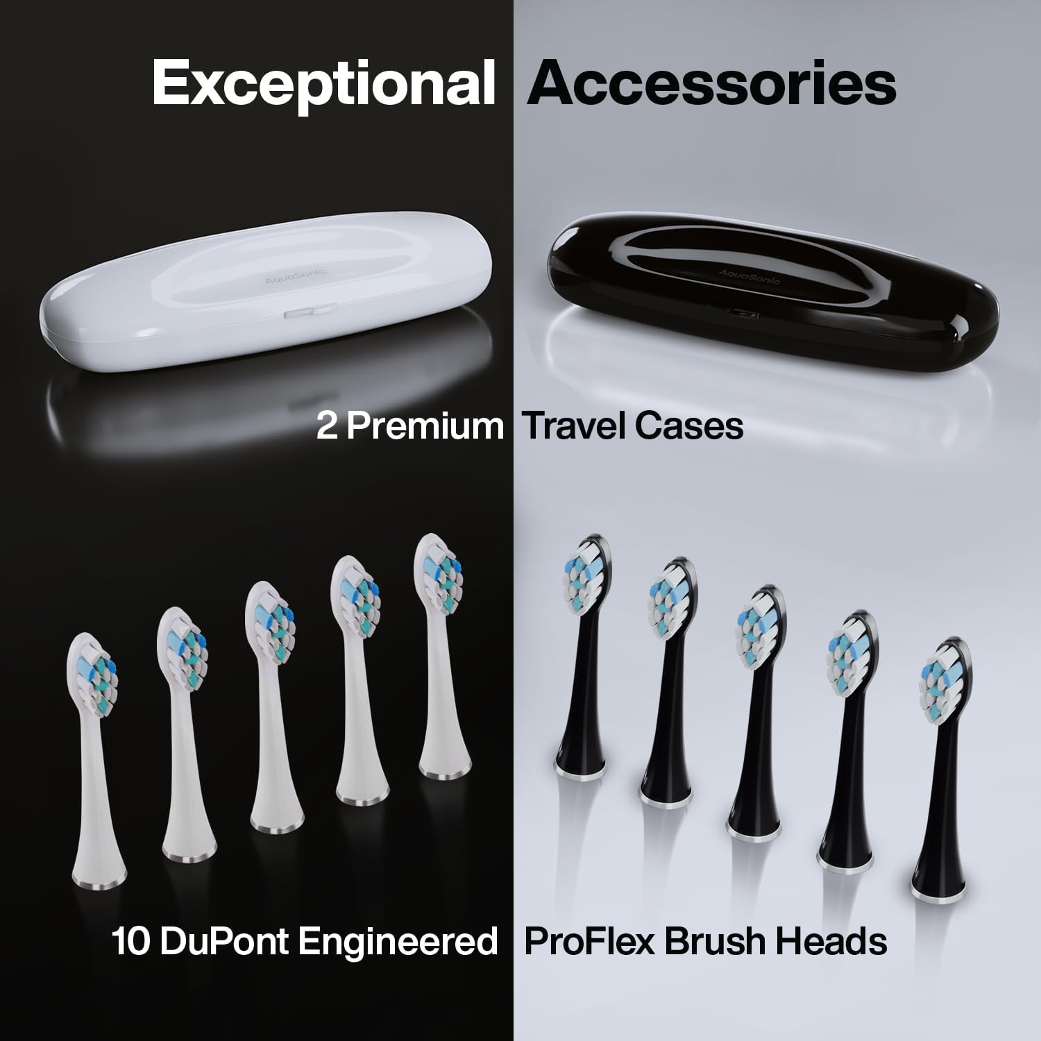Aquasonic Duo Series PRO – Ultra-Whitening Electric Toothbrush Set – 5 Modes & Smart Timers – Premium Travel Cases & 10 Proflex Brush Heads – ADA Accepted Toothbrushes - Image 4