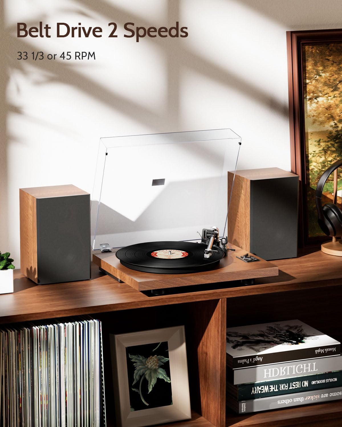 1 BY ONE Bluetooth Turntable HiFi System with 36 Watt Bookshelf Speakers - Image 3
