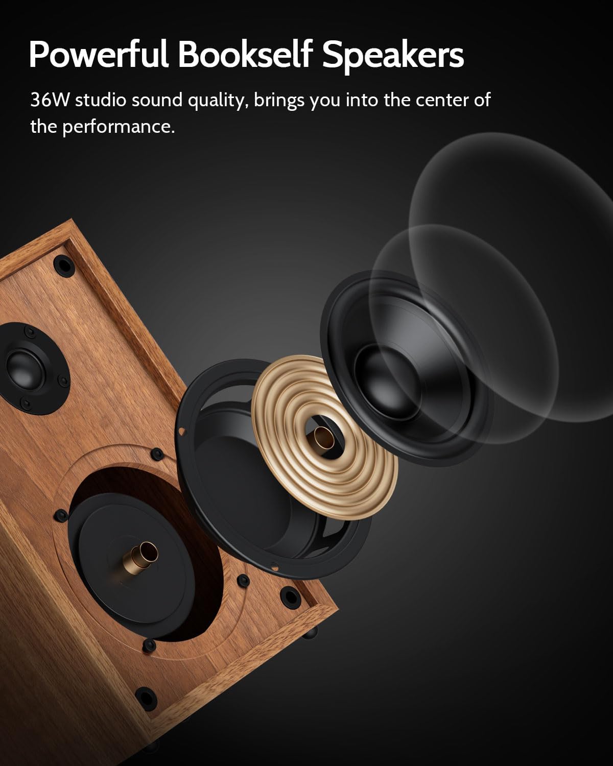 1 BY ONE Bluetooth Turntable HiFi System with 36 Watt Bookshelf Speakers - Image 4