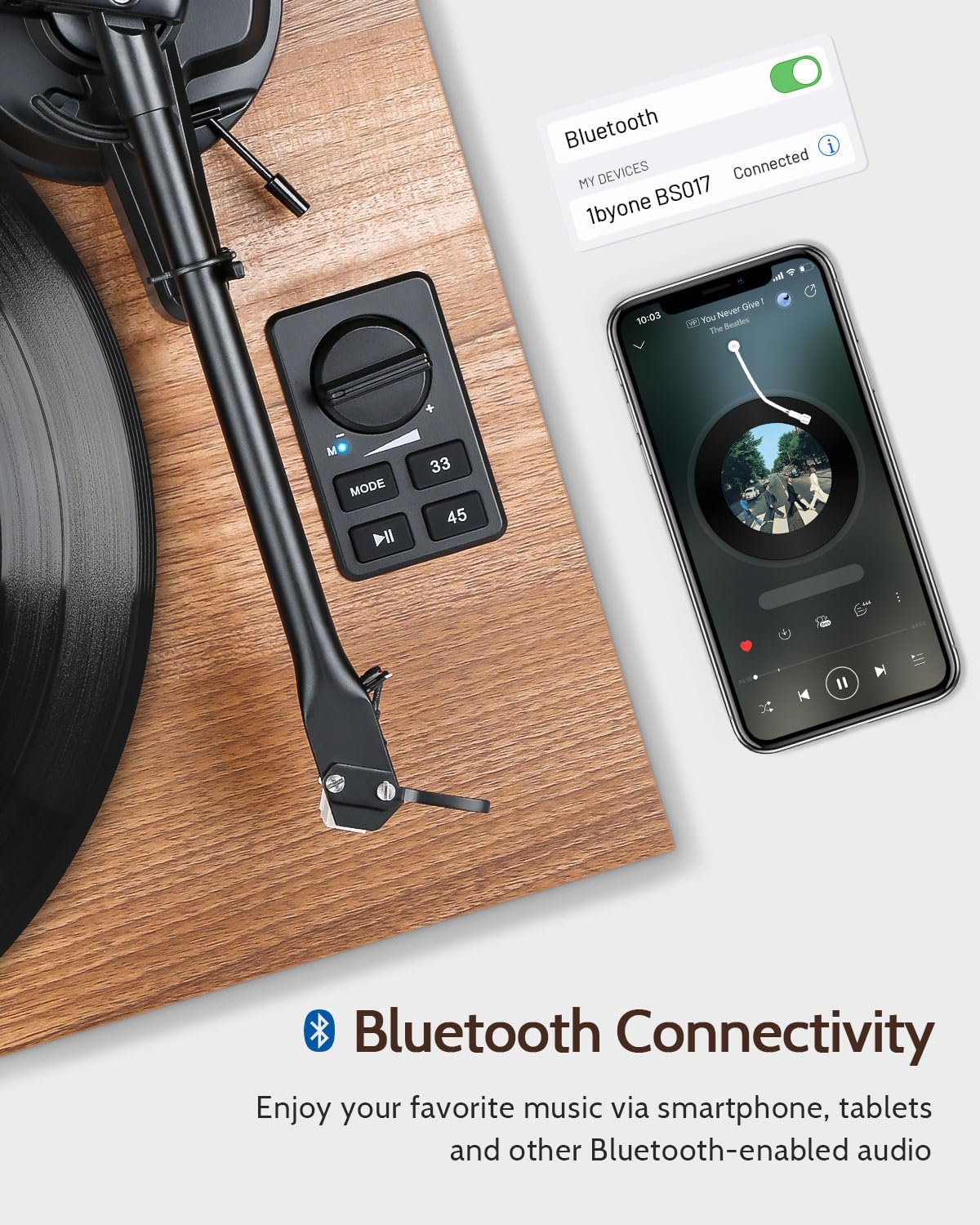 1 BY ONE Bluetooth Turntable HiFi System with 36 Watt Bookshelf Speakers - Image 5