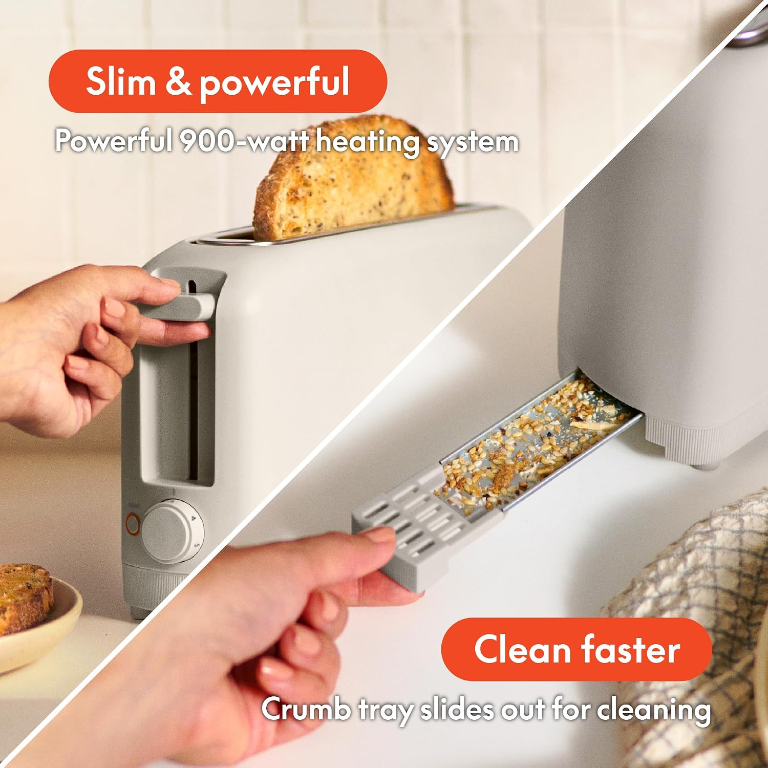 bella Fits-Anywhere™ 2-Slice Slim Toaster, Long Slot & Extra Wide, Oatmilk - Image 5